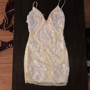 Ivory Floral Lace Body Con Dress